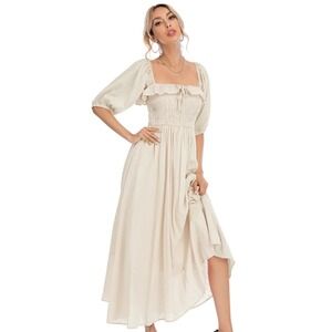 R. Vivimos Ivory Cotton A Line Flowy Summer Boho Midi Dress Sz Small Peasant